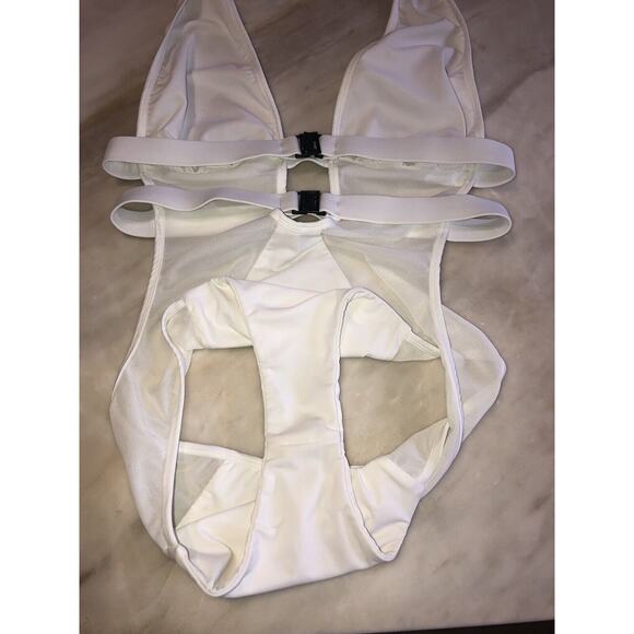 FELLA FINN ONE PIECE SWIMSUIT USED SZ medium White Strappy Mesh Sexy - Picture 9 of 9